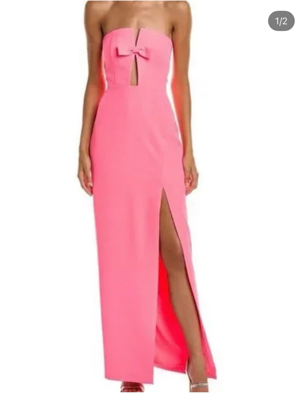 LIV Foster- Strapless Pink Bow-Front Gown with Side Thigh Slit